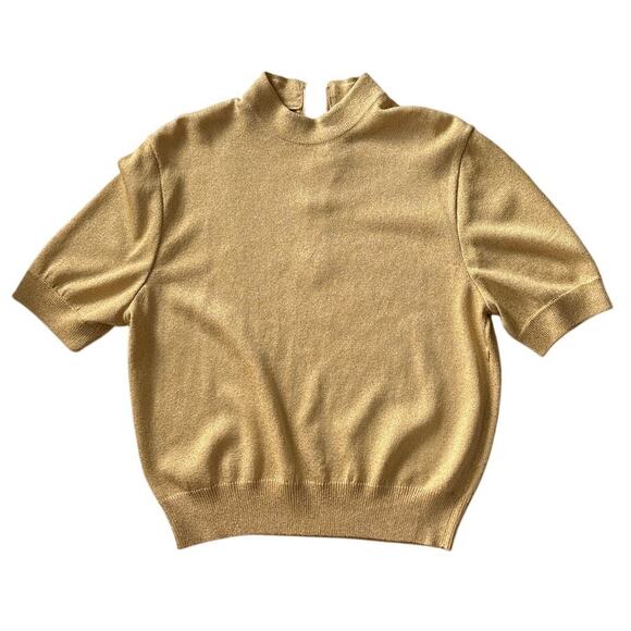 Vintage St. John Gold Metallic Knit Short Sleeve Sweater L - Picture 1 of 6